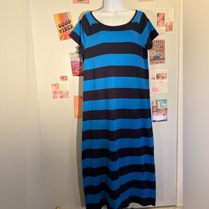 Jones New York Blue and Black Striped Midi Dress